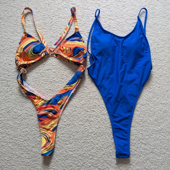 Shein Colorful Swirl and Blue One-Piece Swimsuits - Picture 4 of 8